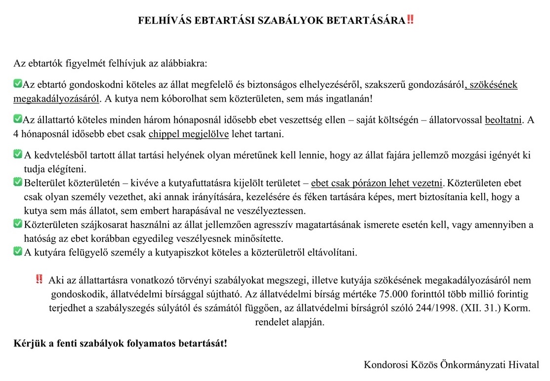 Felhivas ebtartasi szabalyok betartasara